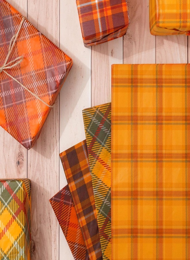 Whaline 100Pcs Fall Thanksgiving Tissue Paper Orange Brown Plaid Farmhouse Gift Wrapping Retro Thanksgiving Packaging Paper DIY Art Craft Paper for Autumn Home Birthday Party Gift Decor, 14 x 20 Inch - Image 3